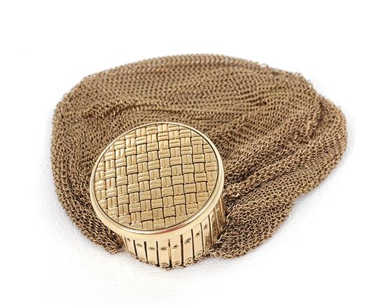 Appraisal: French gold coin purse Van Cleef Arpels basketweave top opening