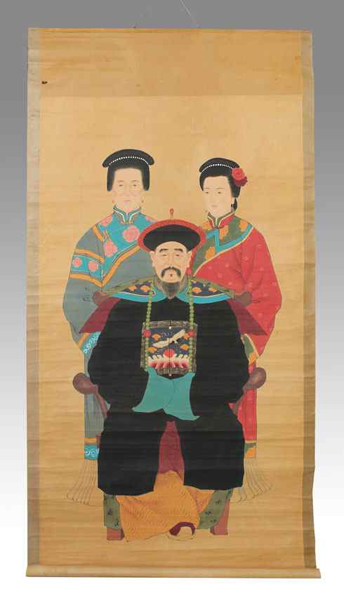 Appraisal: LARGE ORIENTAL FAMILY SCROLL PAINTING POSSIBLY TH CENTURY Over '