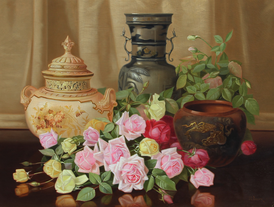 Appraisal: BACON IRVING LEWIS American - Tabletop still life with roses