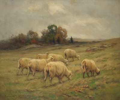 Appraisal: John Carleton Wiggins American - Sheep grazing Oil on canvas