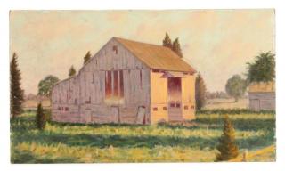 Appraisal: Henry Rood Jr Barn at Dusk Oil on Board Henry