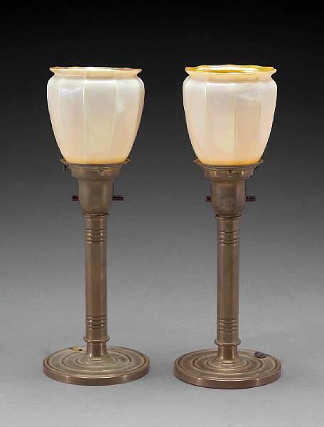 Appraisal: A pair of American iridescent glass shades circa Shades unsigned