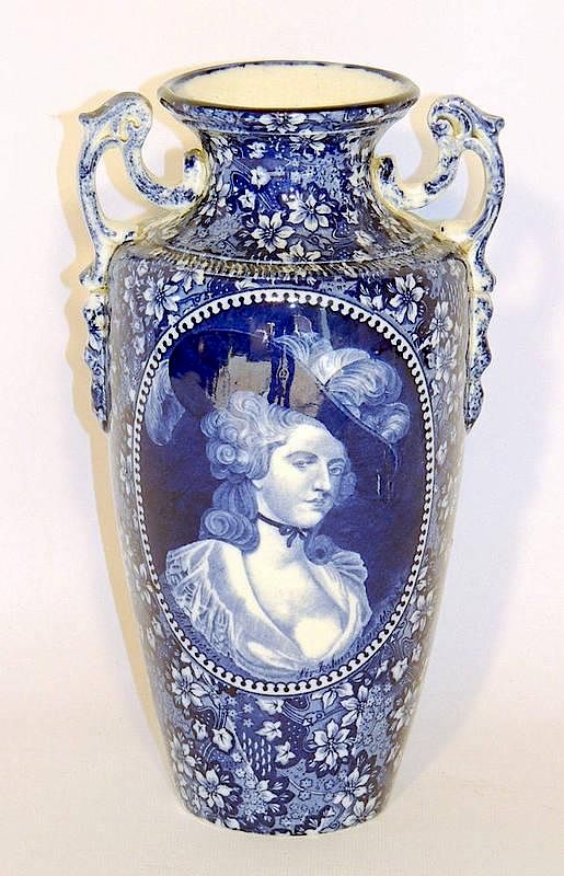 Appraisal: Blue Staffordshire Portrait Vase Rowland and Marsellus England - tall