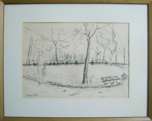 Appraisal: Margery Pyle American b ink city park scene signed lower