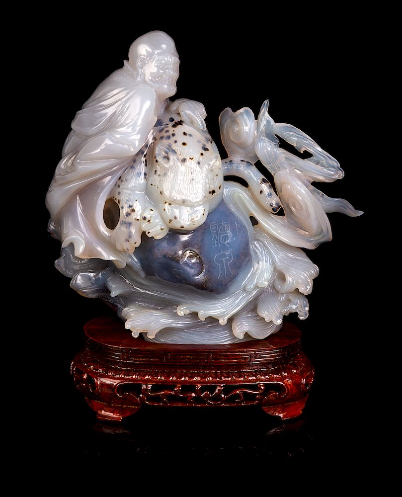 Appraisal: A Chinese Carved Agate Figural Group Height in cm A