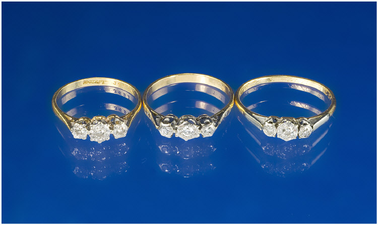 Appraisal: Carat Gold Three Stone Diamond Rings in total