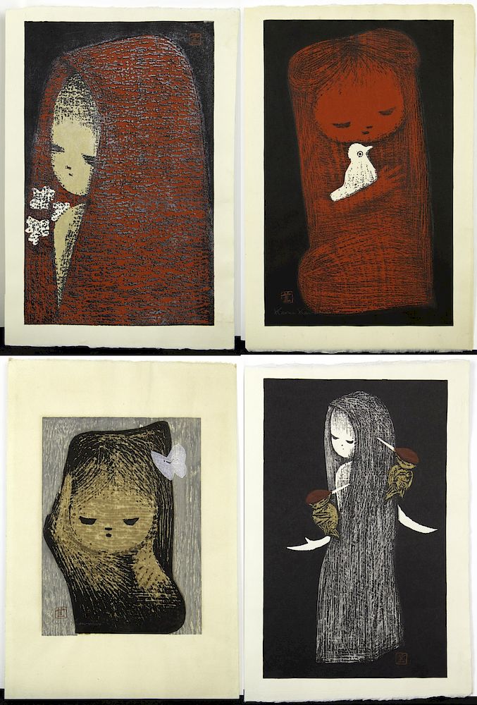 Appraisal: KAWANO Kaoru Japanese - Four prints of girls Girl and