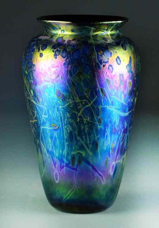 Appraisal: Large Signed Arthur Allison Iridescent VaseIridescent cylindrical vase with flared