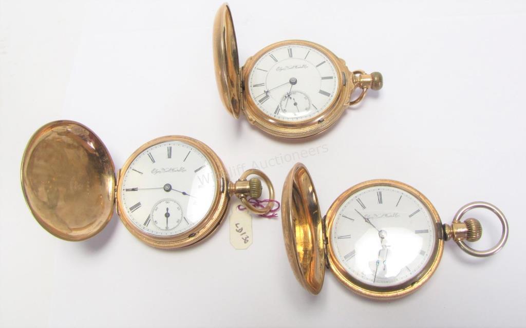 Appraisal: Three Elgin triple case pocket watches including B W Raymond