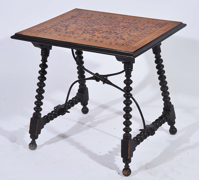 Appraisal: AN ITALIAN RECTANGULAR TABLE with tarsia top of flowers and