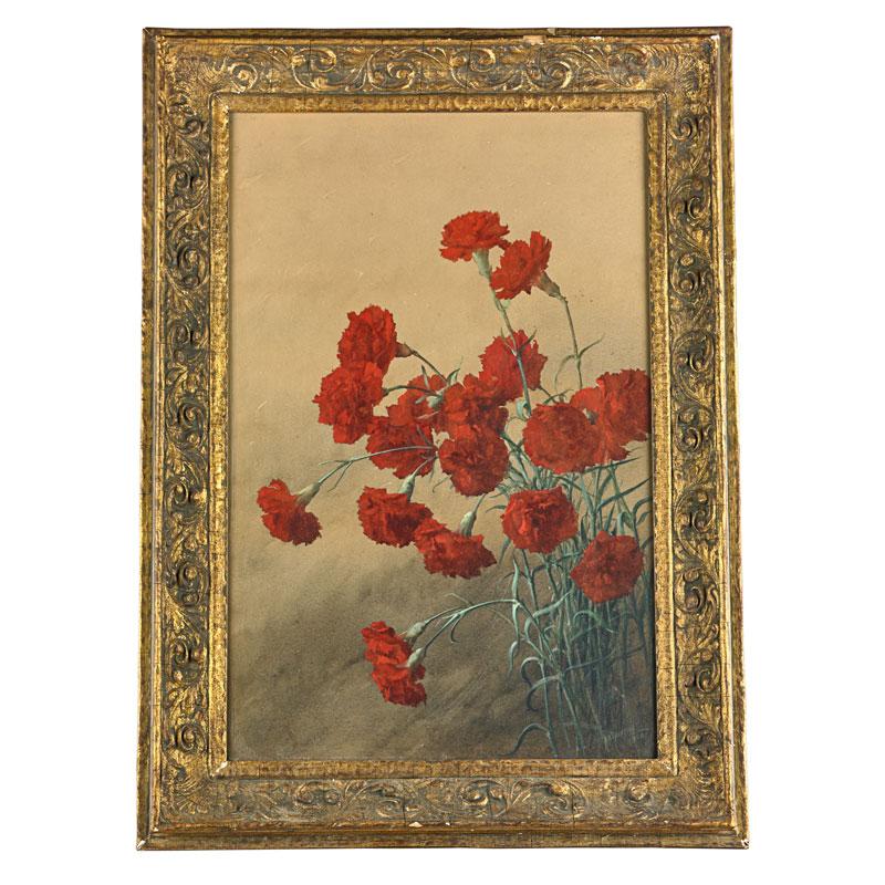 Appraisal: ALBERT VALENTIEN Watercolor red carnations Condition Report Not examined out