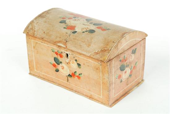 Appraisal: DECORATED DOME-TOP BOX Found in Eastern Pennsylvania th century pine