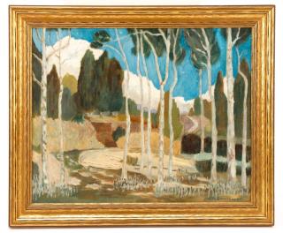 Appraisal: American School Landscape with Birch Trees Oil American School first