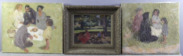 Appraisal: SARGENT Richard Modernist Figural Acrylics onCanvas All unsigned Picnic with