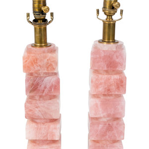 Appraisal: A Pair of Rose Quartz Base Table Lamps ST CENTURY