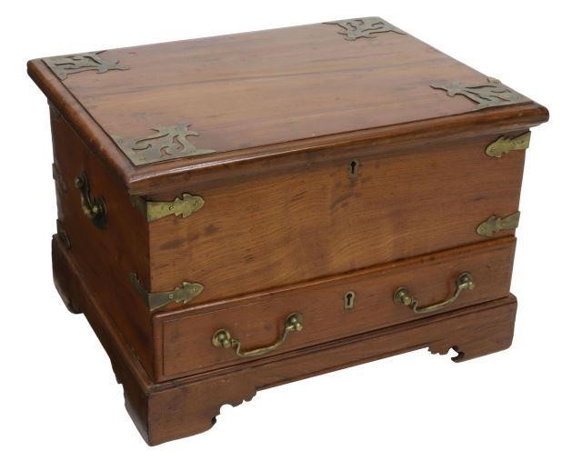 Appraisal: British Colonial metal-bound teakwood storage chest early thc decorative brass