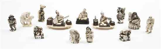 Appraisal: A Collection of Thirteen Japanese Ivory Carvings comprising eleven netsuke