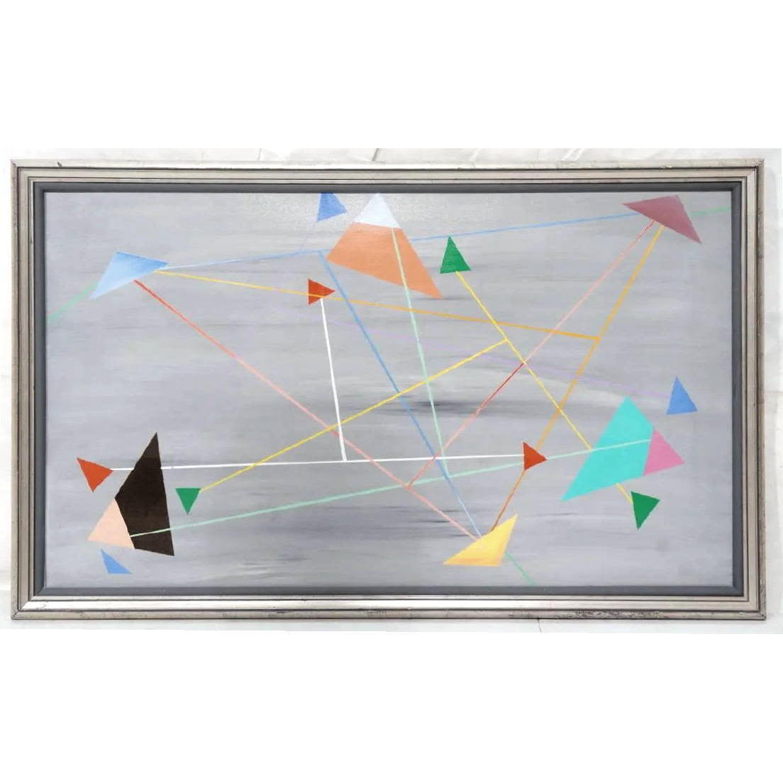 Appraisal: Modernist Oil Painting Colored triangles with linear connections Signed on