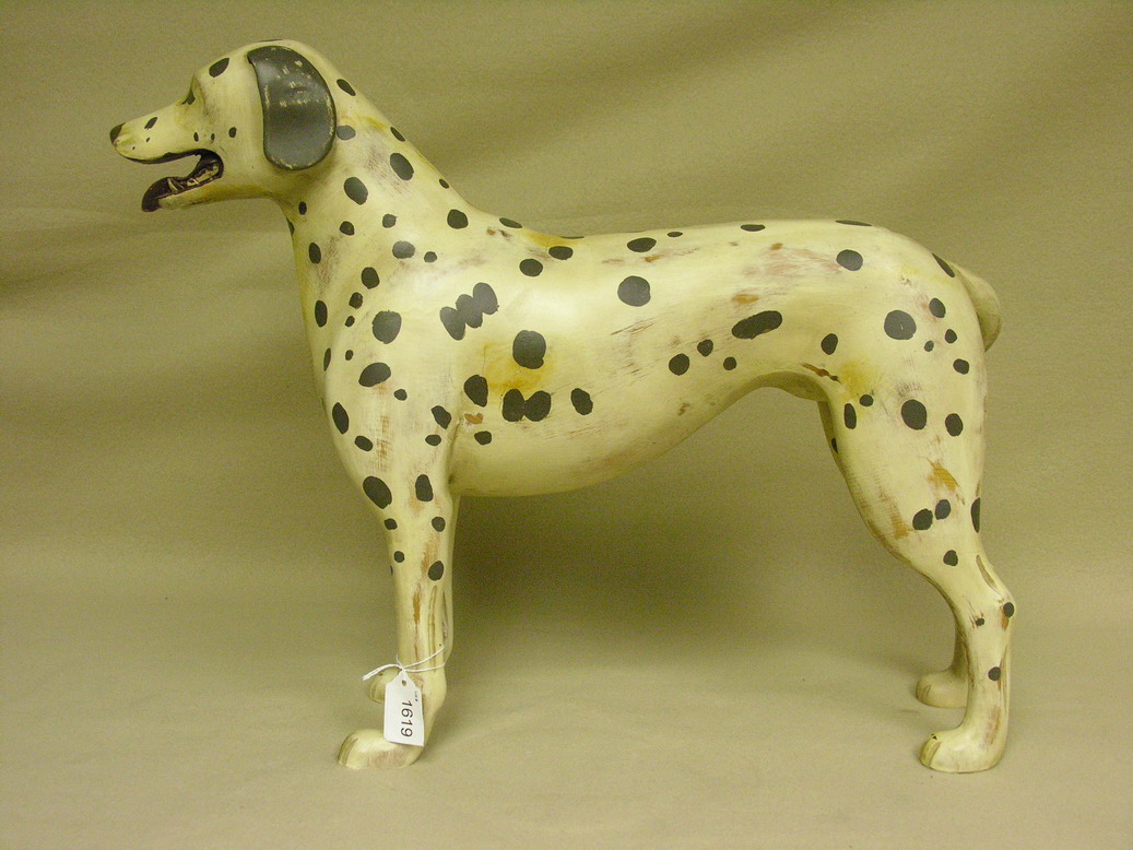 Appraisal: CARVED WOOD DALMATIAN DOG Age unknown Size by Condition Cracked