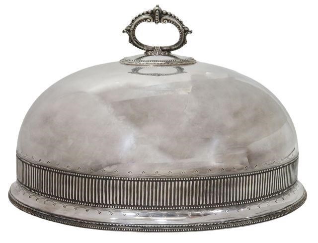 Appraisal: Large English silver plate meat dome early thc having beaded