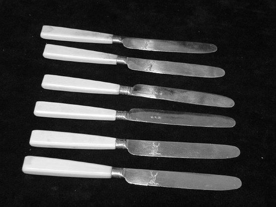 Appraisal: Six fruit knives Sheffield the blades with stag's head crest