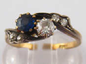 Appraisal: An carat gold old brilliant cut diamond and sapphire ring