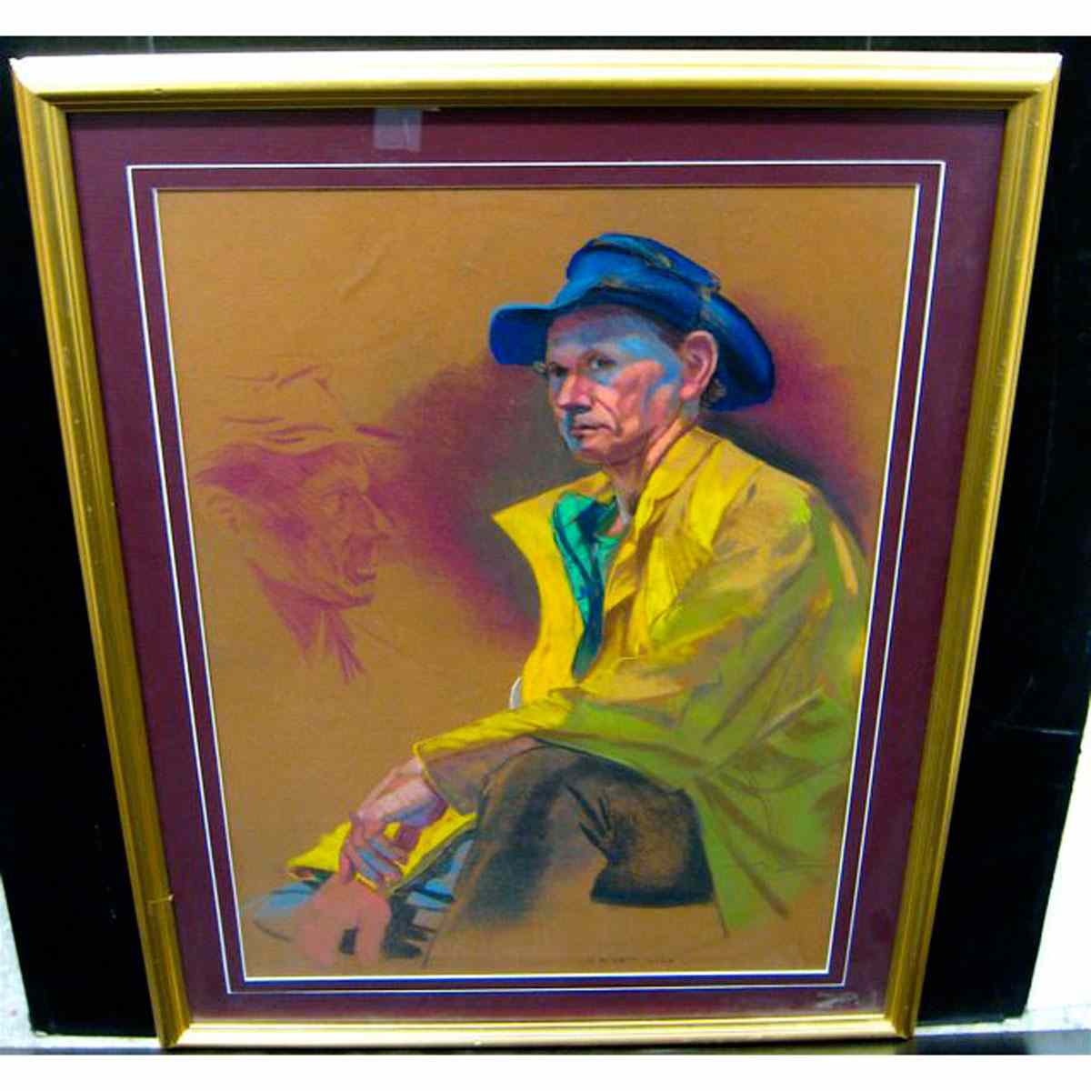 Appraisal: DENNIS ROSE CANADIAN - MAN IN YELLOW RAIN COAT PASTEL