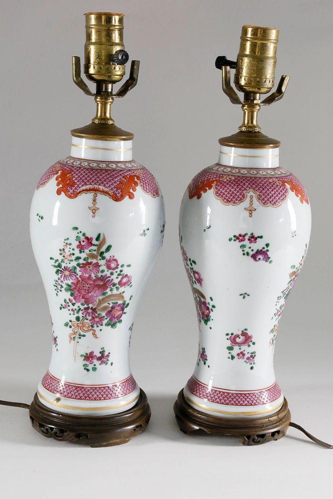 Appraisal: Pair of th Century Chinese Export Porcelain Vases Mounted as