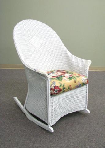 Appraisal: Lloyd Flanders White Wicker Rocker with high back and floral