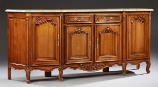 Appraisal: French Louis XV Style Carved Cherry Marble Top Bom French