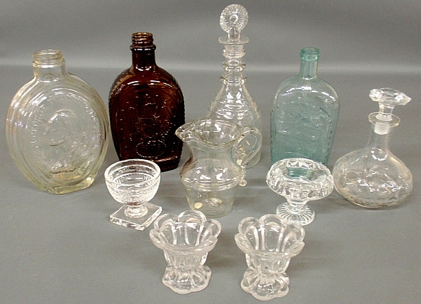 Appraisal: - Three glass flasks- Geo Washington h Union glass decanters