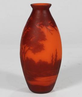 Appraisal: Richard cameo glass vase having a tapered form depicting a