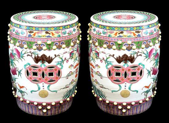 Appraisal: ASIAN Pair of Chinese famille rose style porcelain garden seats