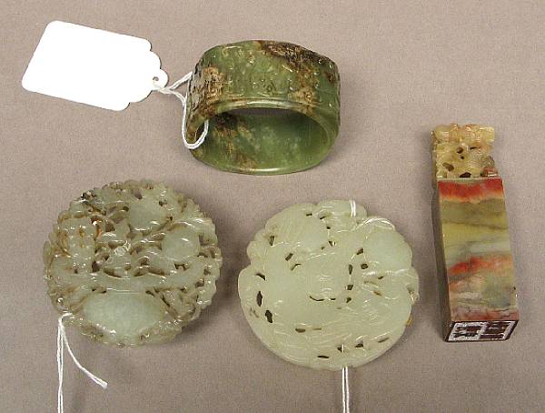 Appraisal: A group of four jade and hardstone articles Including two