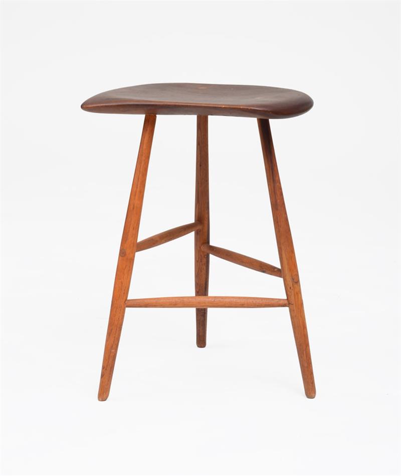 Appraisal: WHARTON ESHERICK TRIPOD STOOL Oak walnut dated carved signature x