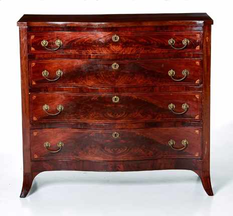 Appraisal: Federal inlaid mahogany serpentine chest of drawers probably New York