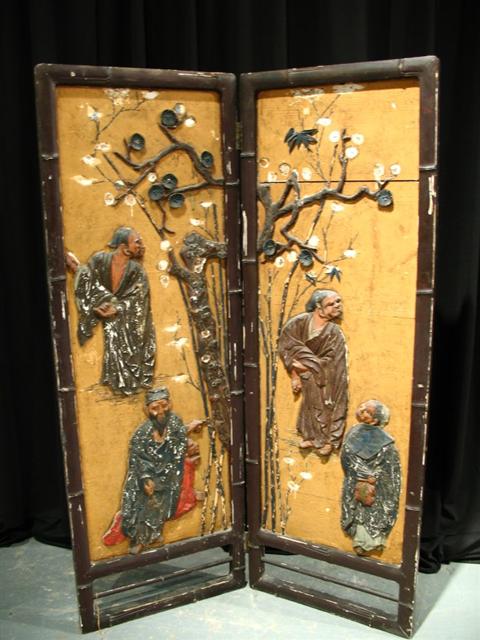 Appraisal: CHINESE INSET TWO-PANEL SCREEN h w d in