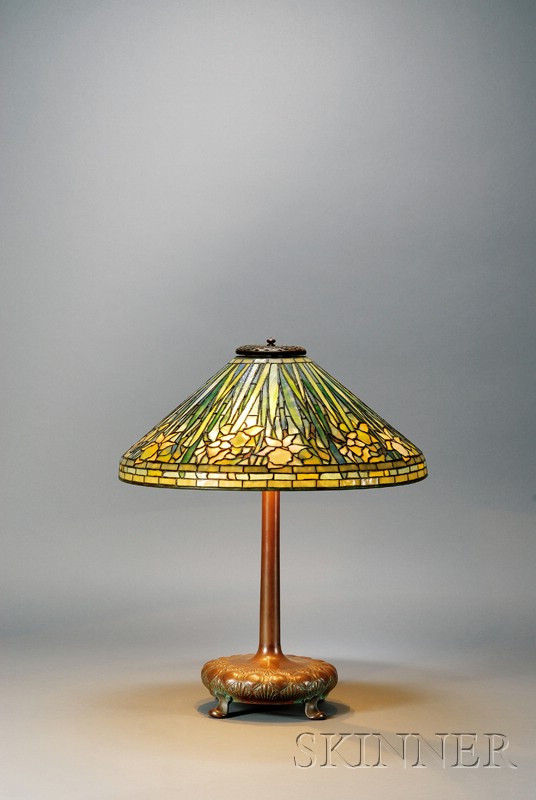 Appraisal: Tiffany Studios Daffodil Table Lamp Mosaic glass and bronze New