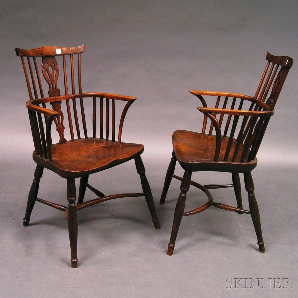 Appraisal: Pair of English Windsor Armchairs England th th century the