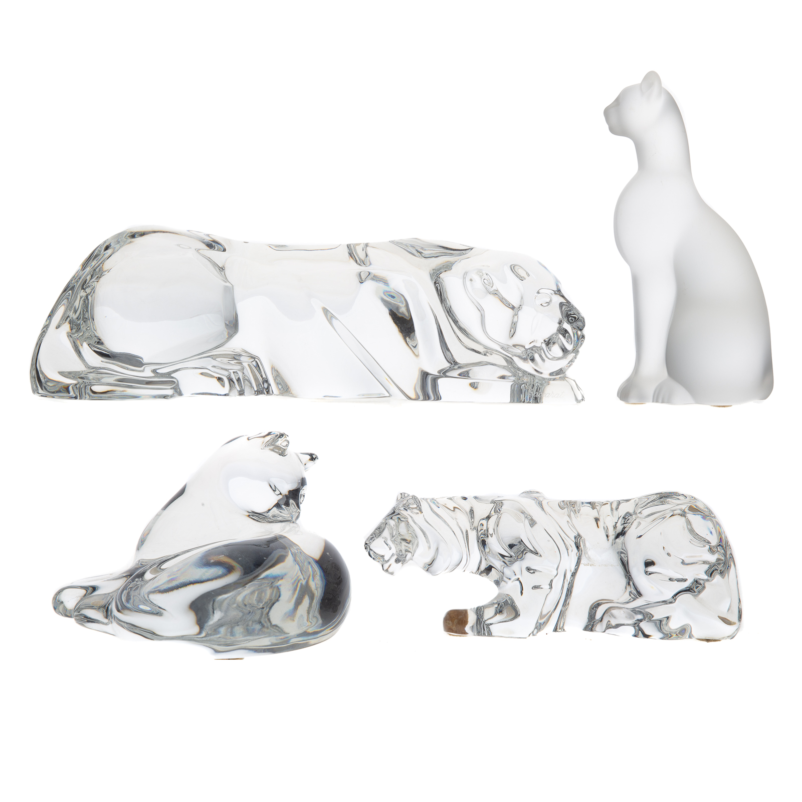 Appraisal: BACCARAT CRYSTAL PANTHER TIGER TWO CATS Includes prowling panther in