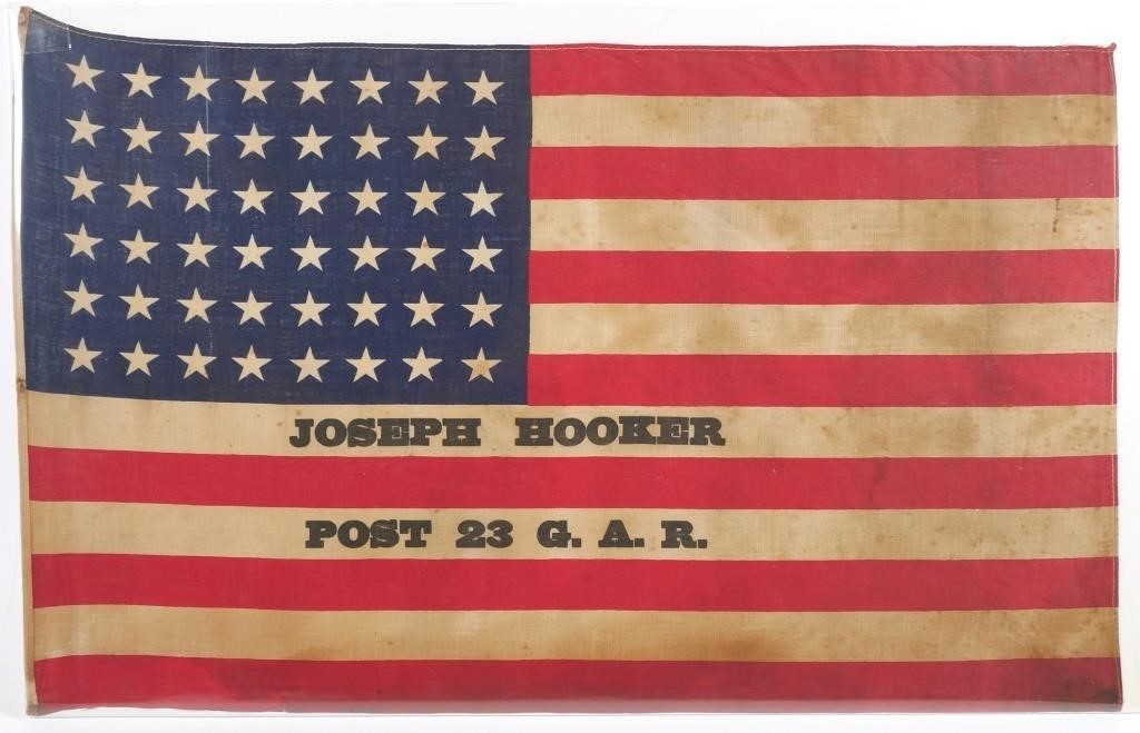 Appraisal: Antique US flag with Joseph Hooker Post GAR printed on