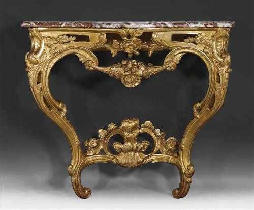 Appraisal: PIERCED AND CARVED GILTWOOD CONSOLE Louis XV Paris circa With