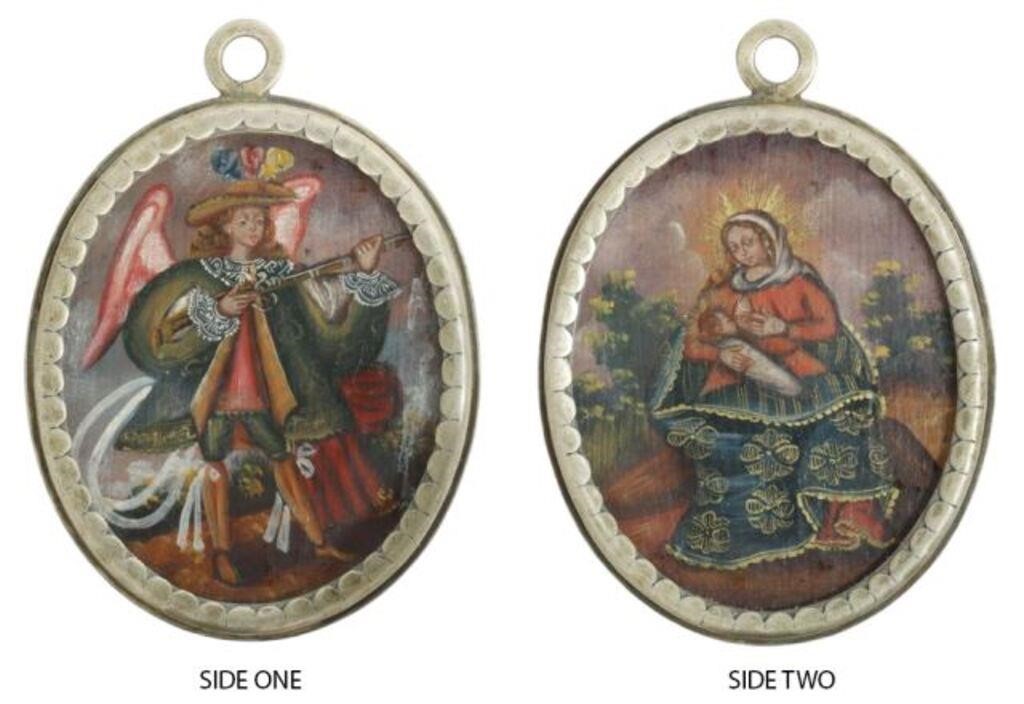 Appraisal: Spanish Colonial style double-sided reliquary pendant silver content unknown frame