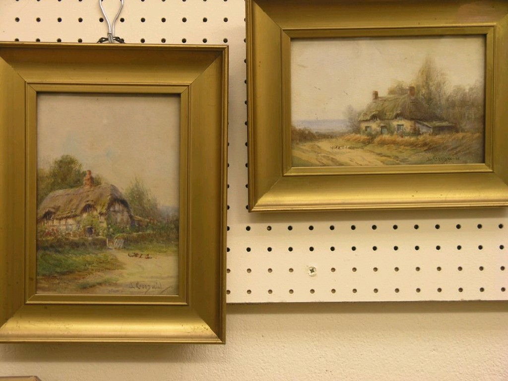 Appraisal: L Goodwin - pair of small watercolours each a thatched