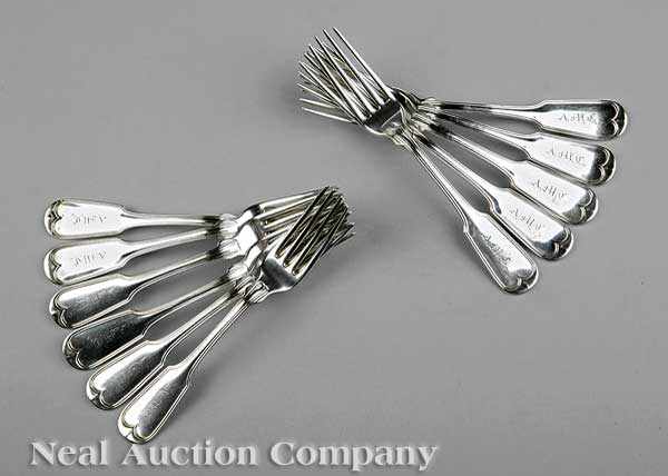 Appraisal: Eleven American Coin Silver Dinner Forks in the Fiddle Thread