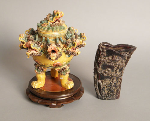 Appraisal: Chinese pottery dragon urn and cover h together with a