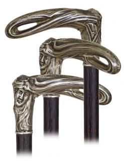 Appraisal: Silver Figural Art Nouveau Dress Cane -Ca -L-shaped silver handle