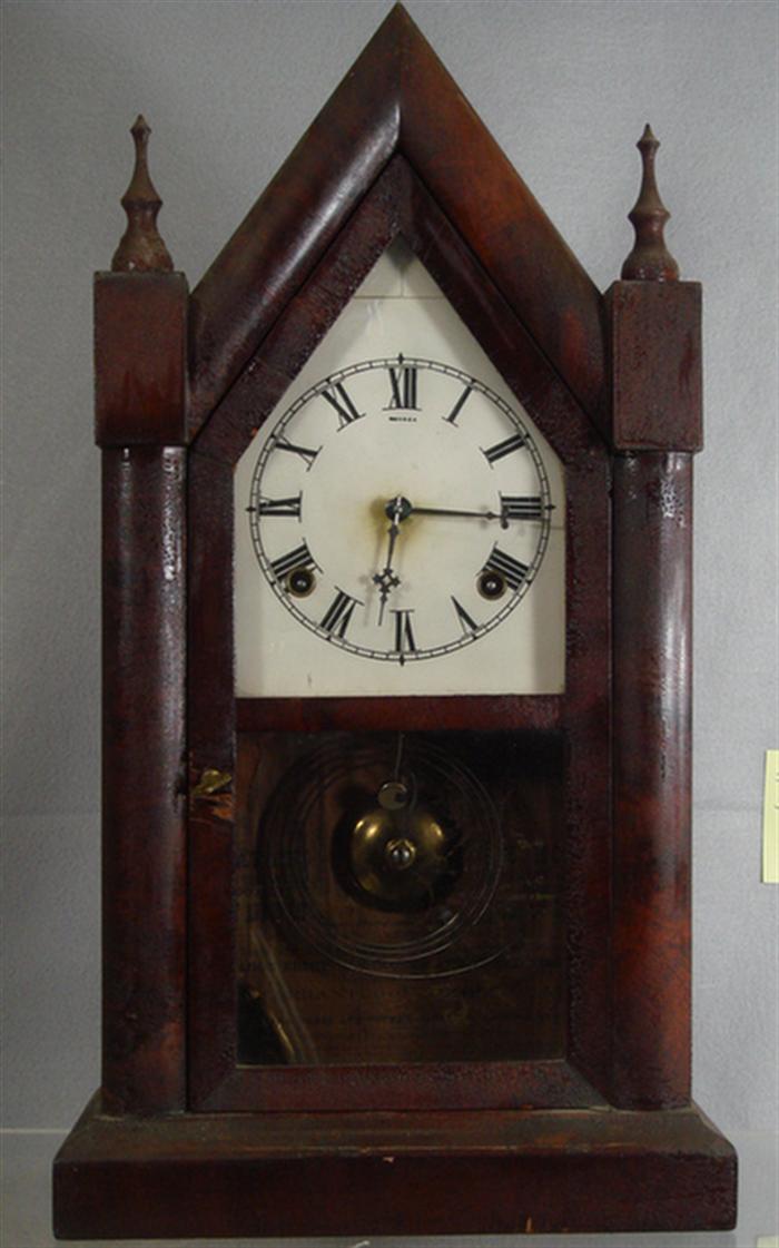 Appraisal: Ansonia mahogany steeple clock replaced dial runs strikes h Estimate