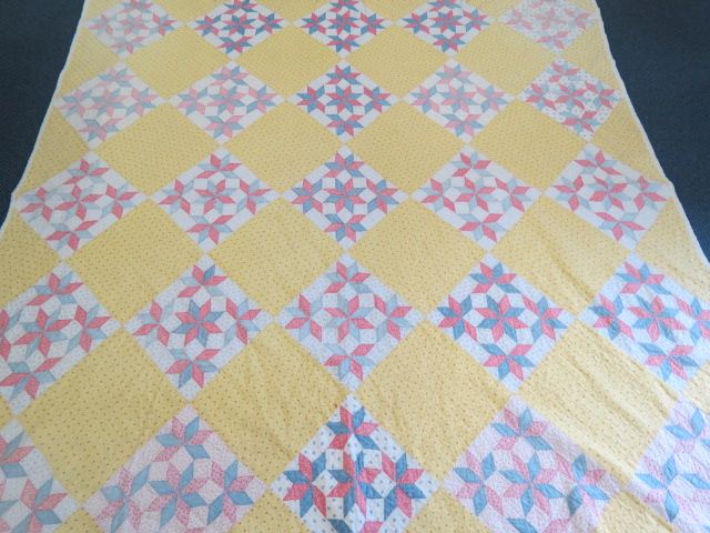 Appraisal: Antique Handmade Quilt poinsetta variation chintz and yellow background X