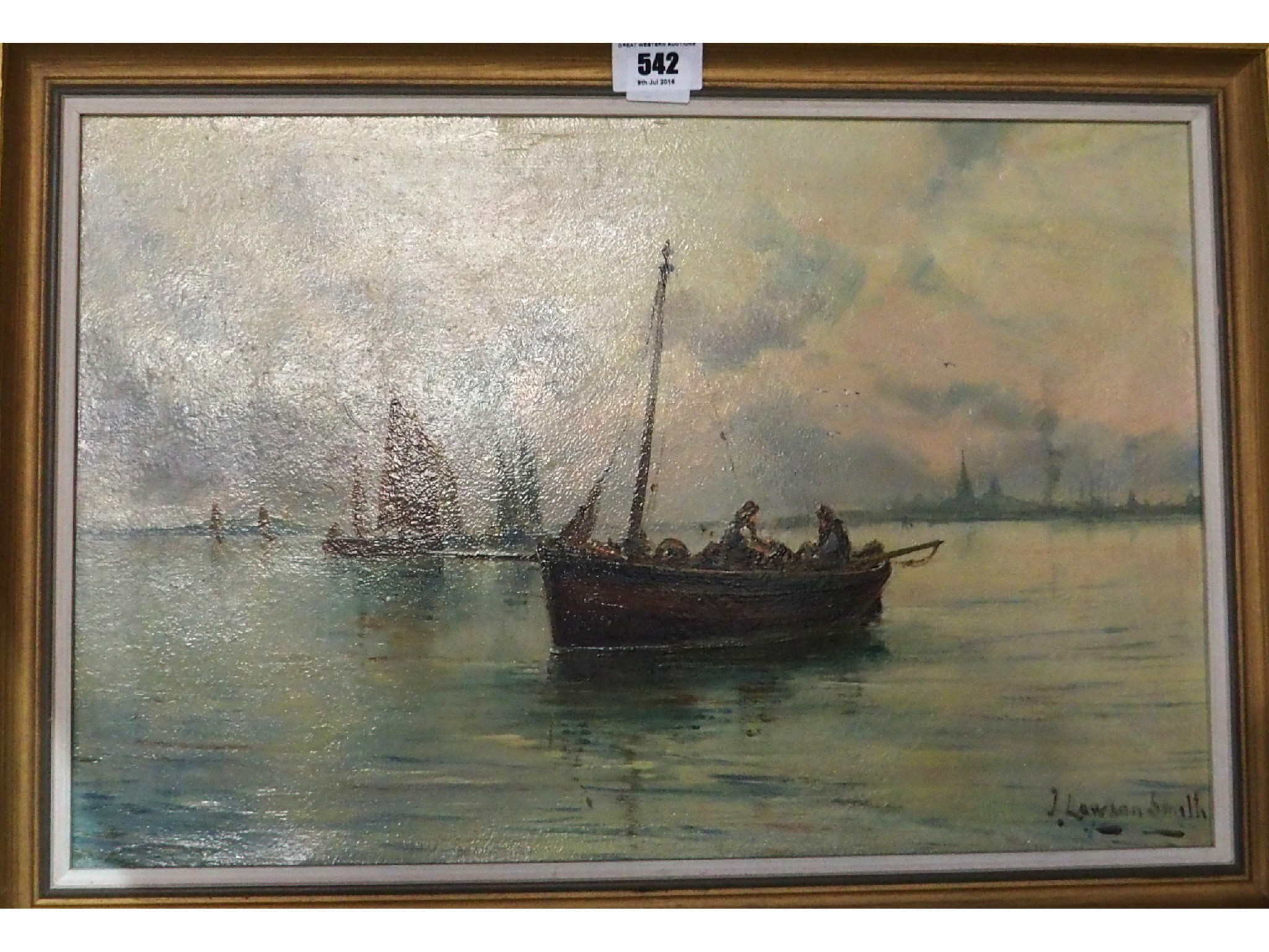 Appraisal: J LAWSON SMITH Fishing boats going out signed oil on